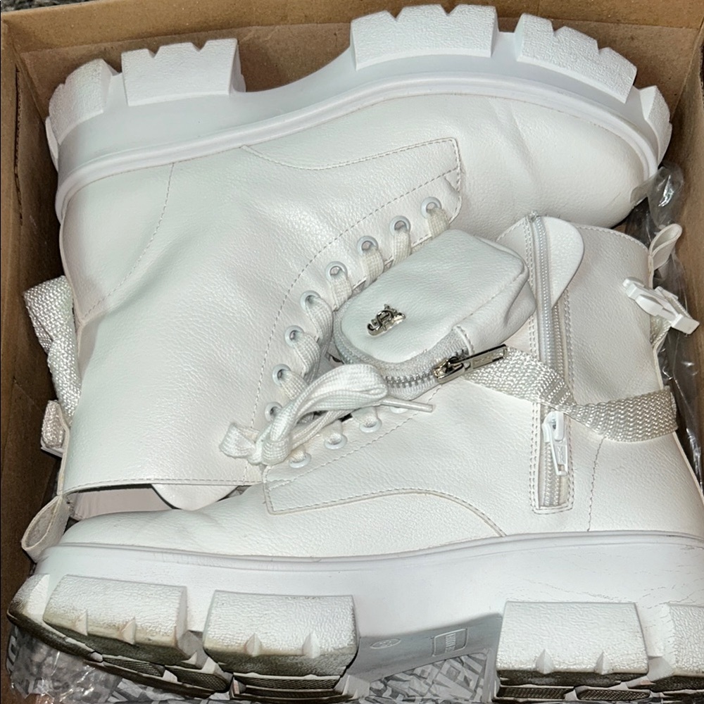 Steve Madden White Platform Combat Boots